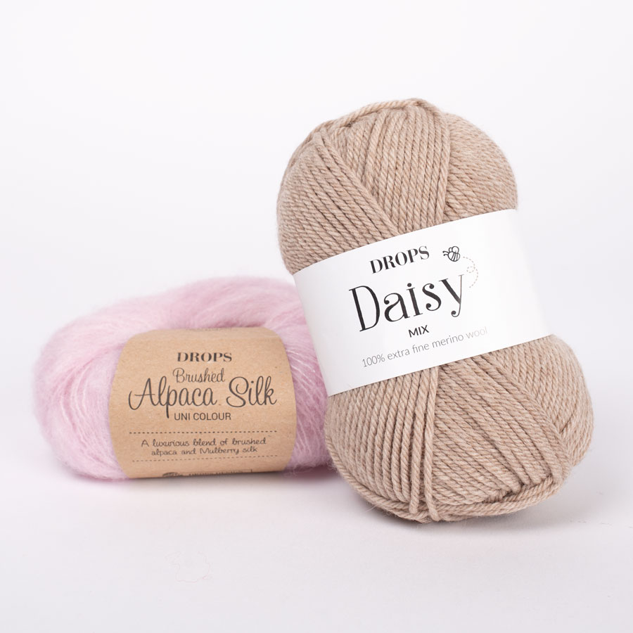 DROPS Brushed Alpaca Silk 12, pudrowy róż + DROPS Daisy 11, jasny nugat